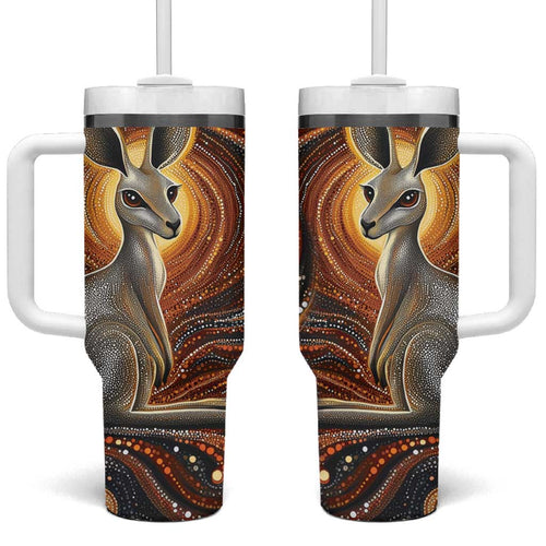 Australian Aboriginal Art Kangaroo Tumbler With Handle Warm Earth Tones Aboriginal Dot Painting
