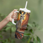 Australian Aboriginal Art Kangaroo Tumbler With Handle Warm Earth Tones Aboriginal Dot Painting