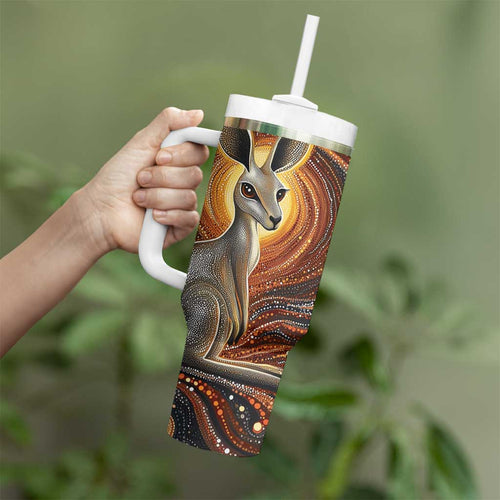 Australian Aboriginal Art Kangaroo Tumbler With Handle Warm Earth Tones Aboriginal Dot Painting