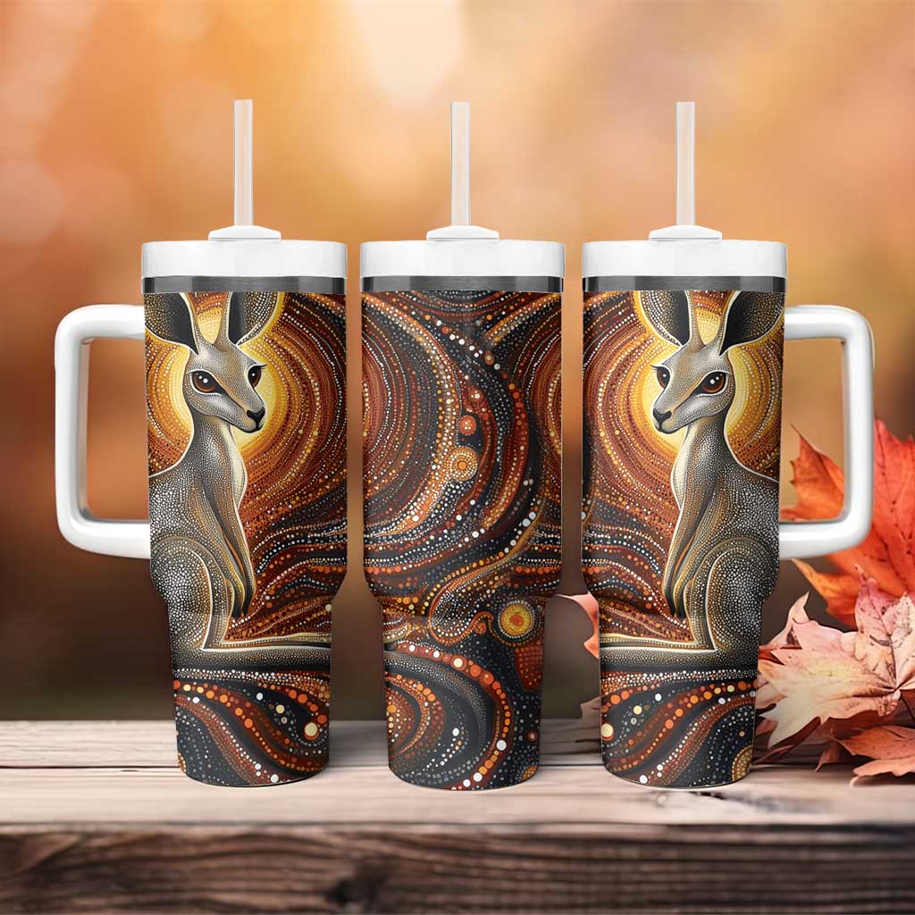 Australian Aboriginal Art Kangaroo Tumbler With Handle Warm Earth Tones Aboriginal Dot Painting