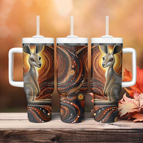 Australian Aboriginal Art Kangaroo Tumbler With Handle Warm Earth Tones Aboriginal Dot Painting