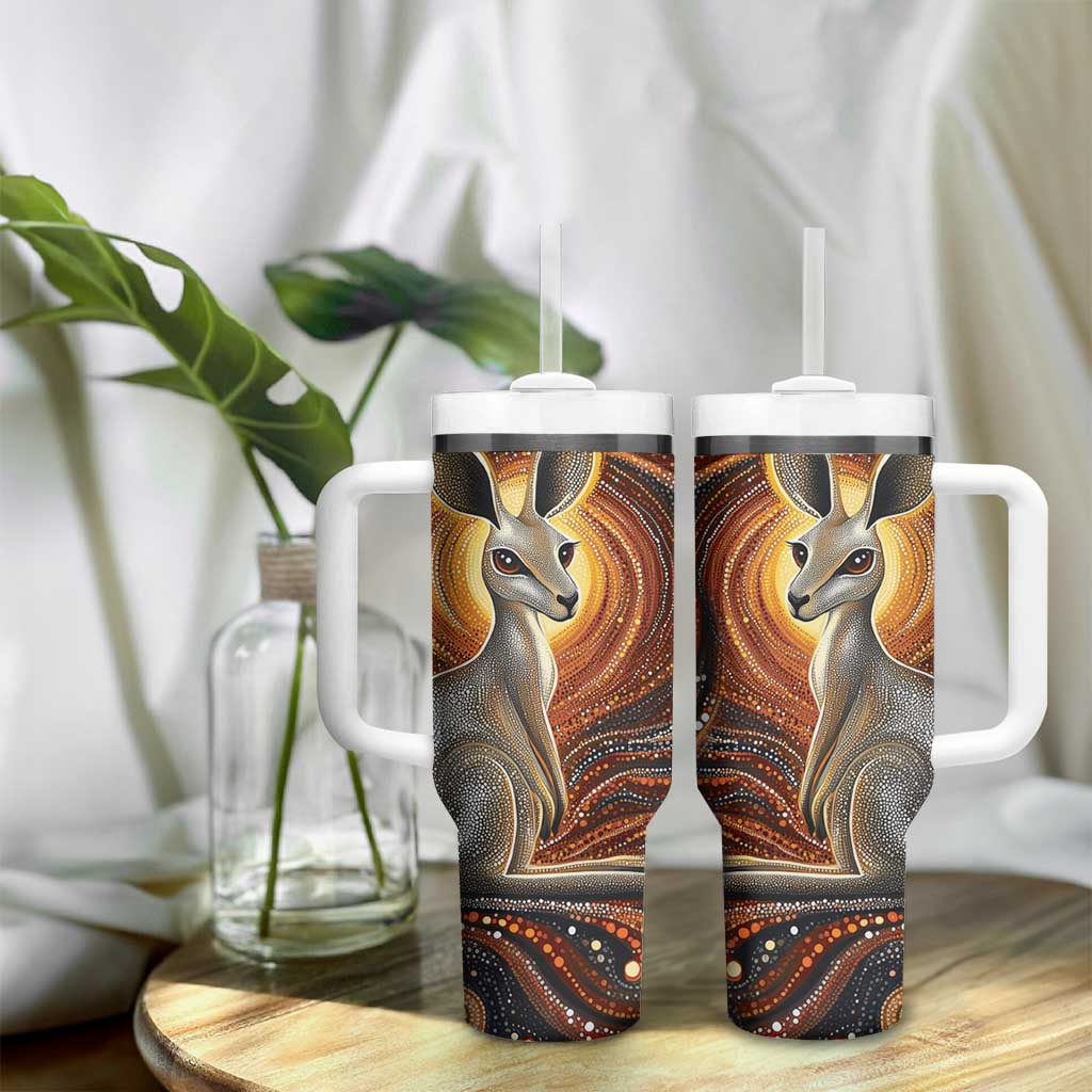 Australian Aboriginal Art Kangaroo Tumbler With Handle Warm Earth Tones Aboriginal Dot Painting