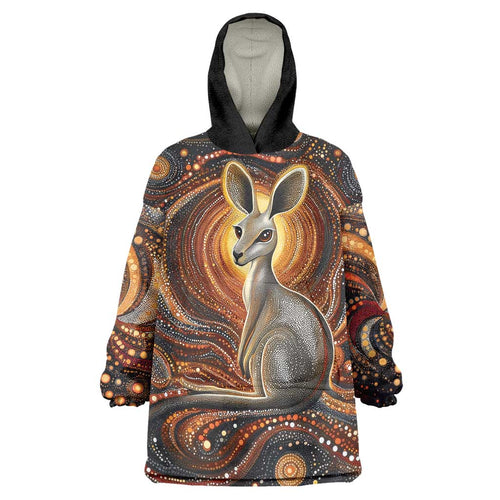 Australian Aboriginal Art Kangaroo Wearable Blanket Hoodie Warm Earth Tones Aboriginal Dot Painting
