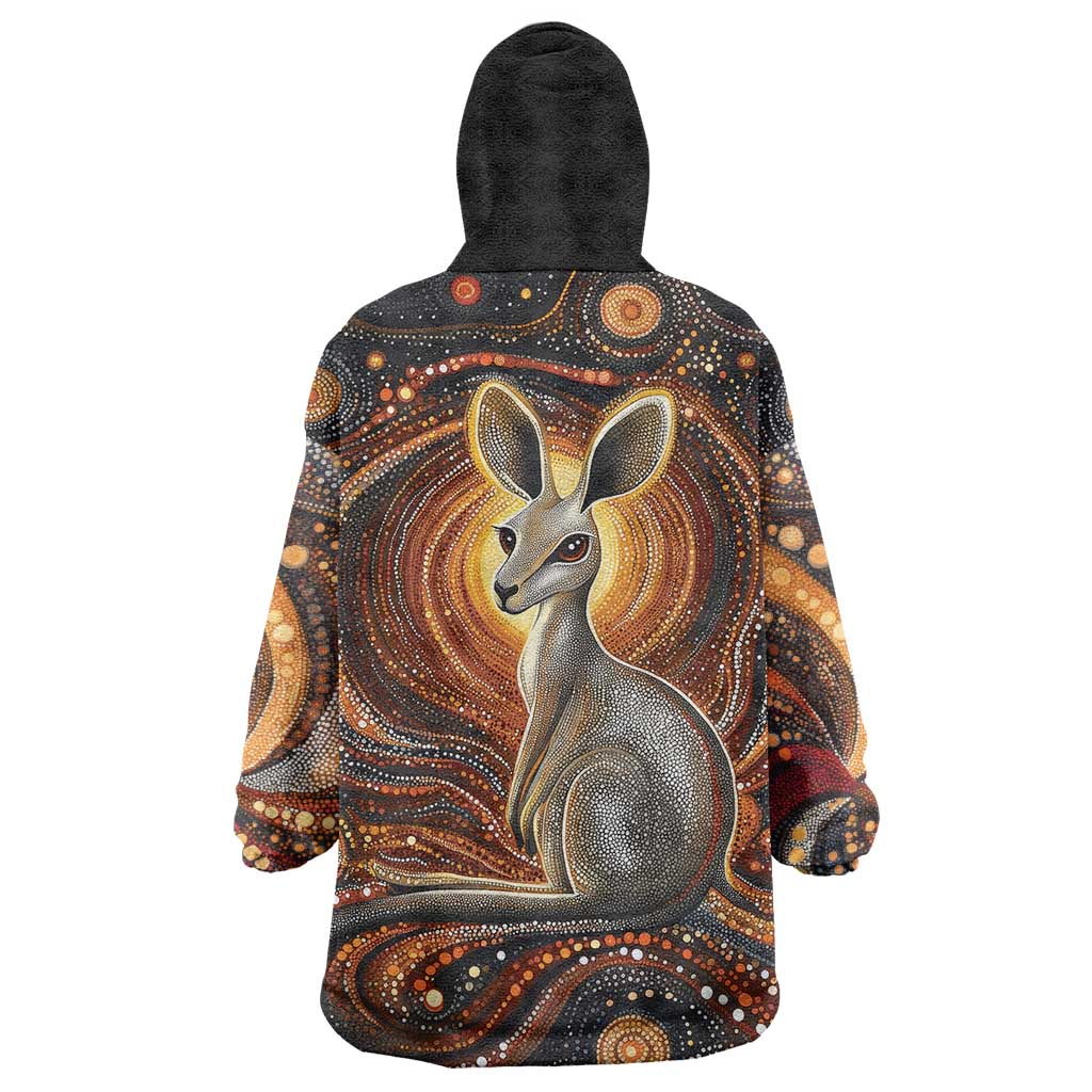 Australian Aboriginal Art Kangaroo Wearable Blanket Hoodie Warm Earth Tones Aboriginal Dot Painting