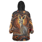 Australian Aboriginal Art Kangaroo Wearable Blanket Hoodie Warm Earth Tones Aboriginal Dot Painting