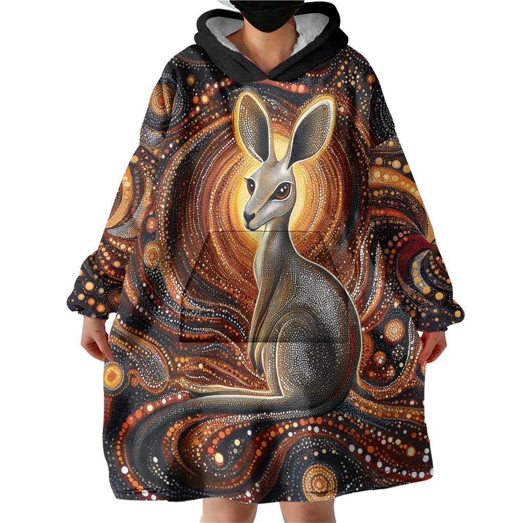 Australian Aboriginal Art Kangaroo Wearable Blanket Hoodie Warm Earth Tones Aboriginal Dot Painting