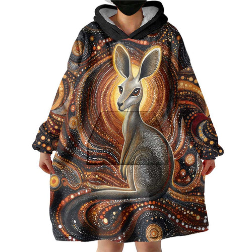 Australian Aboriginal Art Kangaroo Wearable Blanket Hoodie Warm Earth Tones Aboriginal Dot Painting