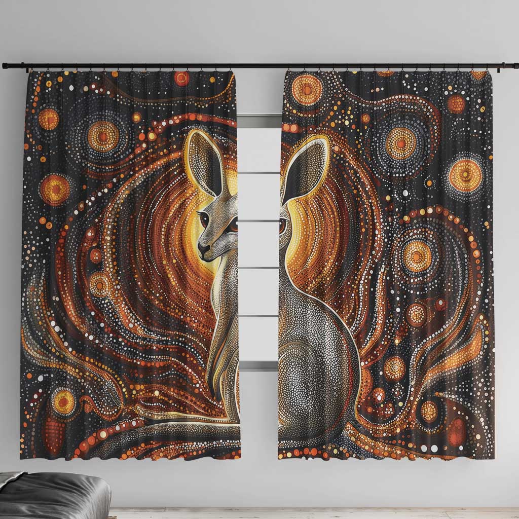Australian Aboriginal Art Kangaroo Window Curtain Warm Earth Tones Aboriginal Dot Painting