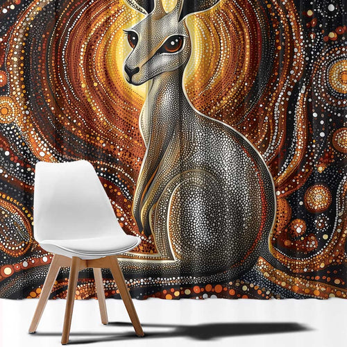 Australian Aboriginal Art Kangaroo Window Curtain Warm Earth Tones Aboriginal Dot Painting