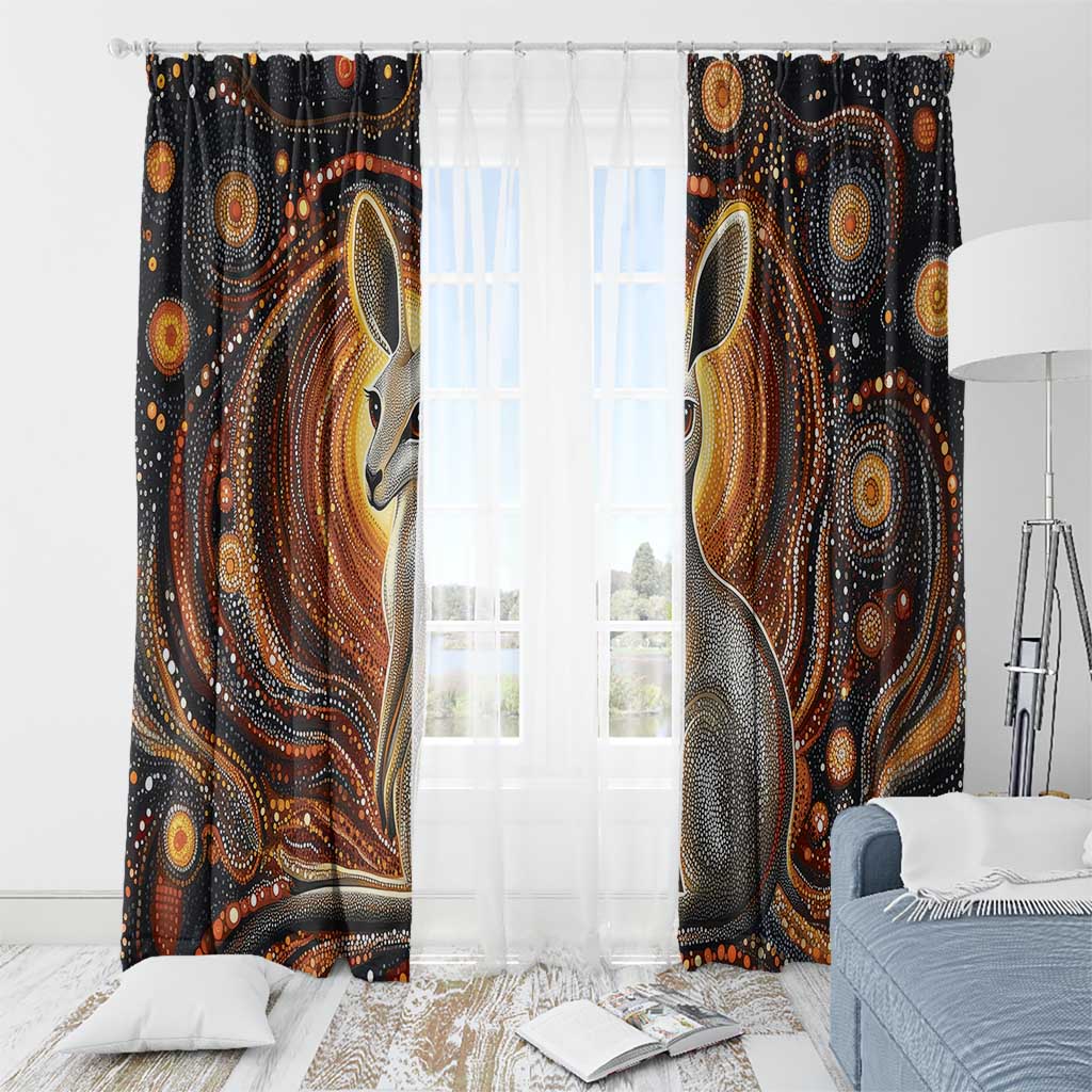 Australian Aboriginal Art Kangaroo Window Curtain Warm Earth Tones Aboriginal Dot Painting