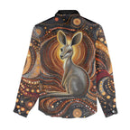 Australian Aboriginal Art Kangaroo Women Casual Shirt Warm Earth Tones Aboriginal Dot Painting
