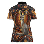 Australian Aboriginal Art Kangaroo Women Polo Shirt Warm Earth Tones Aboriginal Dot Painting