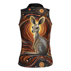 Australian Aboriginal Art Kangaroo Women Sleeveless Polo Shirt Warm Earth Tones Aboriginal Dot Painting