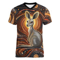 Australian Aboriginal Art Kangaroo Women V-Neck T-Shirt Warm Earth Tones Aboriginal Dot Painting
