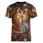 Australian Aboriginal Art Kangaroo Women V-Neck T-Shirt Warm Earth Tones Aboriginal Dot Painting