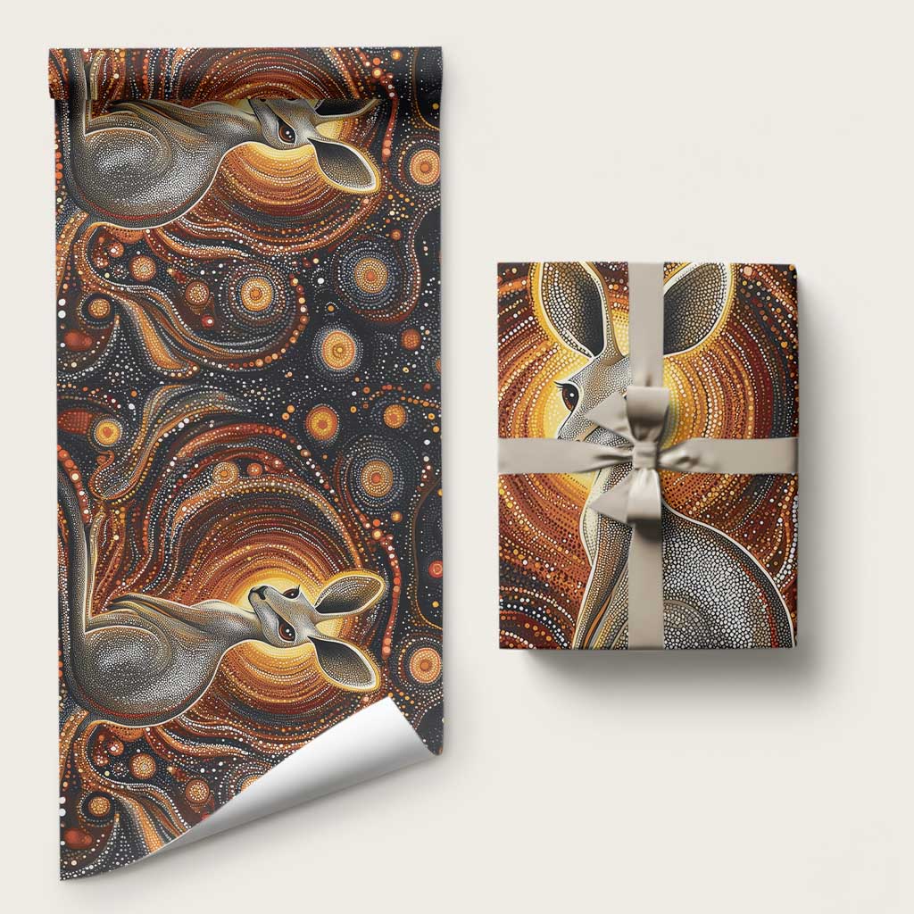 Australian Aboriginal Art Kangaroo Wrapping Paper Warm Earth Tones Aboriginal Dot Painting - Aussie Hoodie