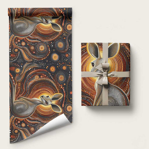 Australian Aboriginal Art Kangaroo Wrapping Paper Warm Earth Tones Aboriginal Dot Painting - Aussie Hoodie