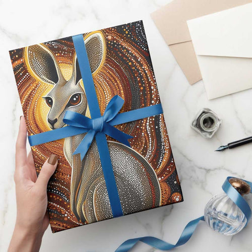 Australian Aboriginal Art Kangaroo Wrapping Paper Warm Earth Tones Aboriginal Dot Painting - Aussie Hoodie