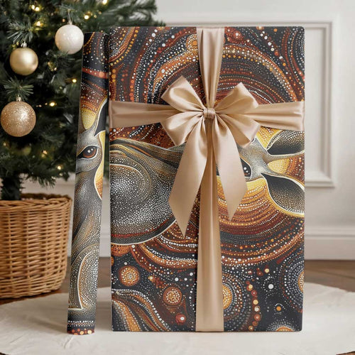 Australian Aboriginal Art Kangaroo Wrapping Paper Warm Earth Tones Aboriginal Dot Painting - Aussie Hoodie
