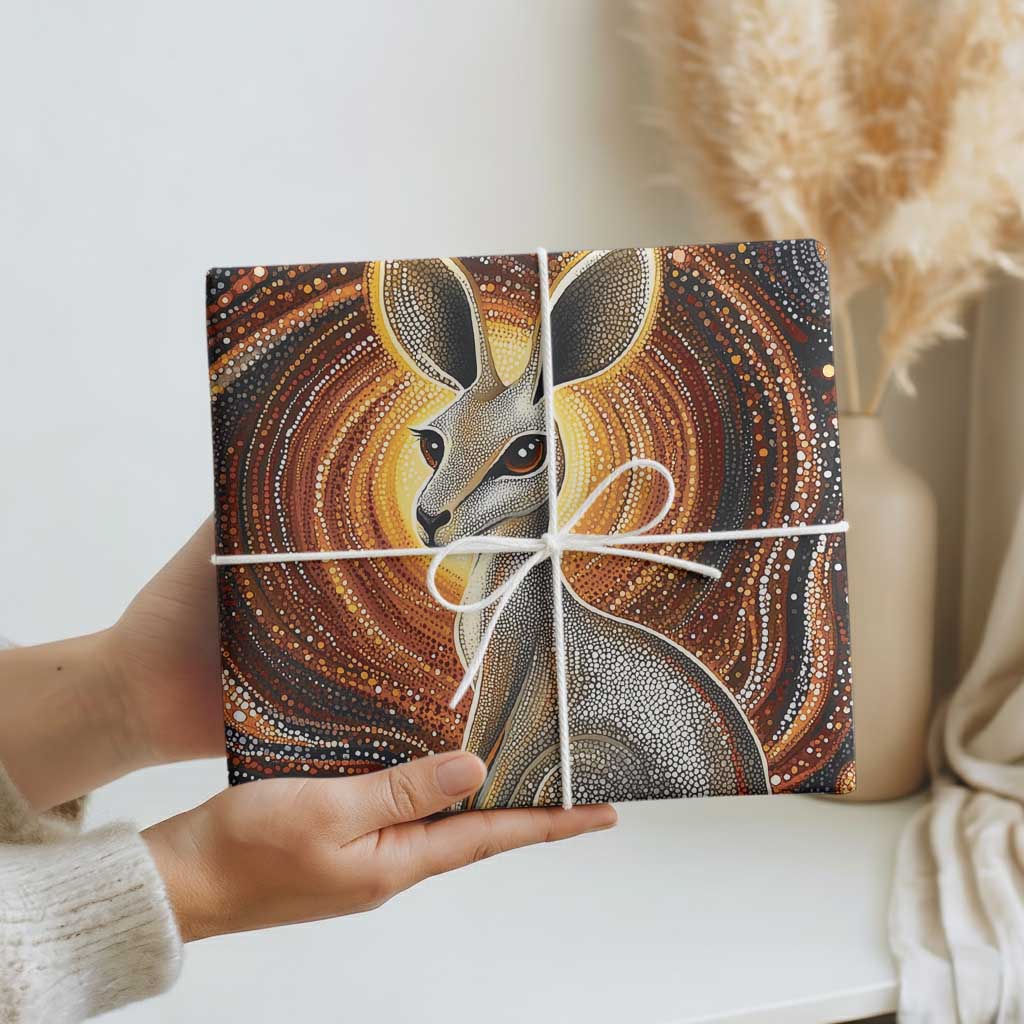 Australian Aboriginal Art Kangaroo Wrapping Paper Warm Earth Tones Aboriginal Dot Painting - Aussie Hoodie