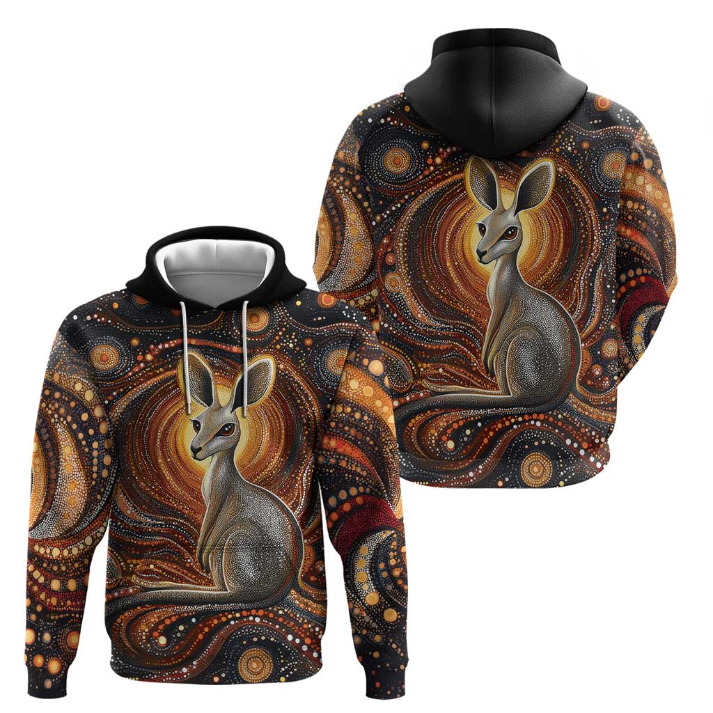 Australian Aboriginal Art Kangaroo Zip Hoodie Warm Earth Tones Aboriginal Dot Painting