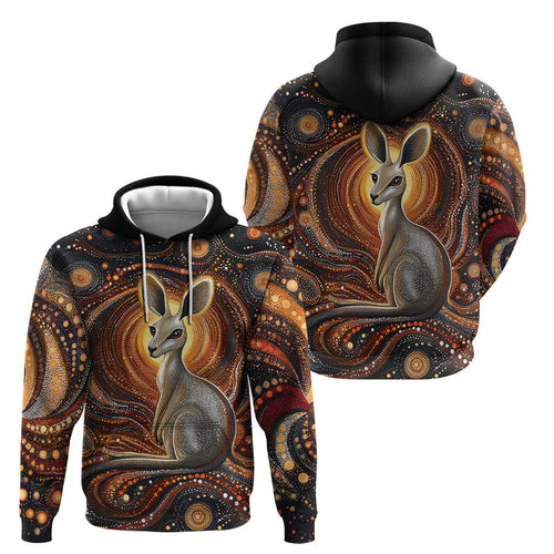 Australian Aboriginal Art Kangaroo Zip Hoodie Warm Earth Tones Aboriginal Dot Painting