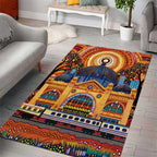 Australian Flinders Street Railway Station Area Rug Aboriginal Dot Painting
