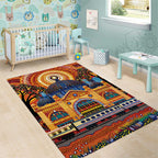 Australian Flinders Street Railway Station Area Rug Aboriginal Dot Painting