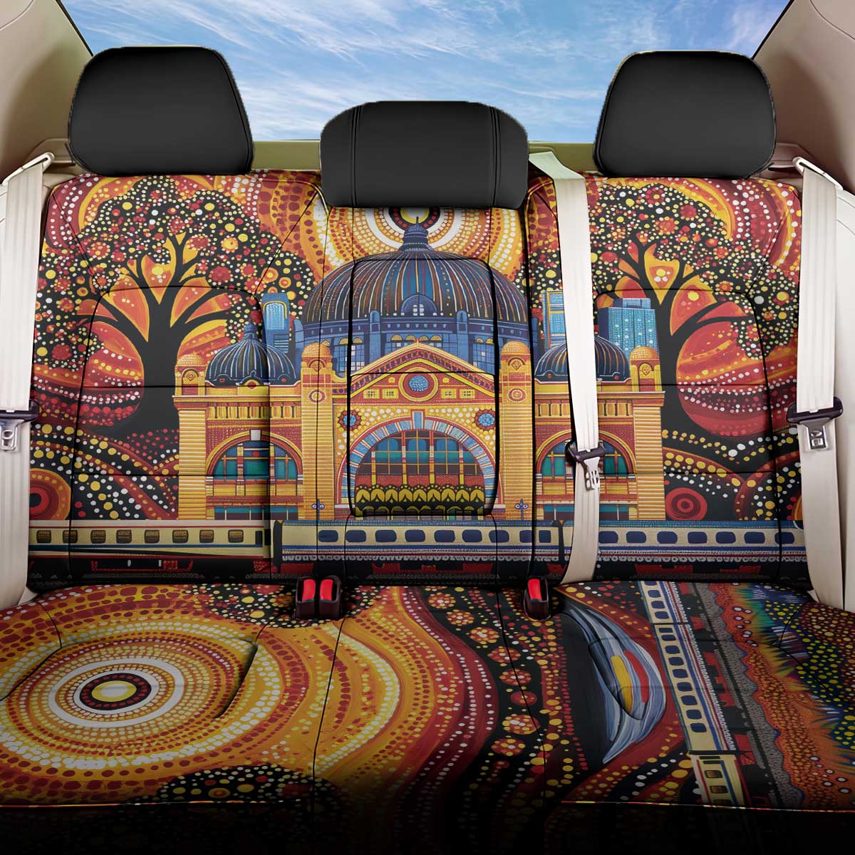 Australian Flinders Street Railway Station Back Car Seat Cover Aboriginal Dot Painting