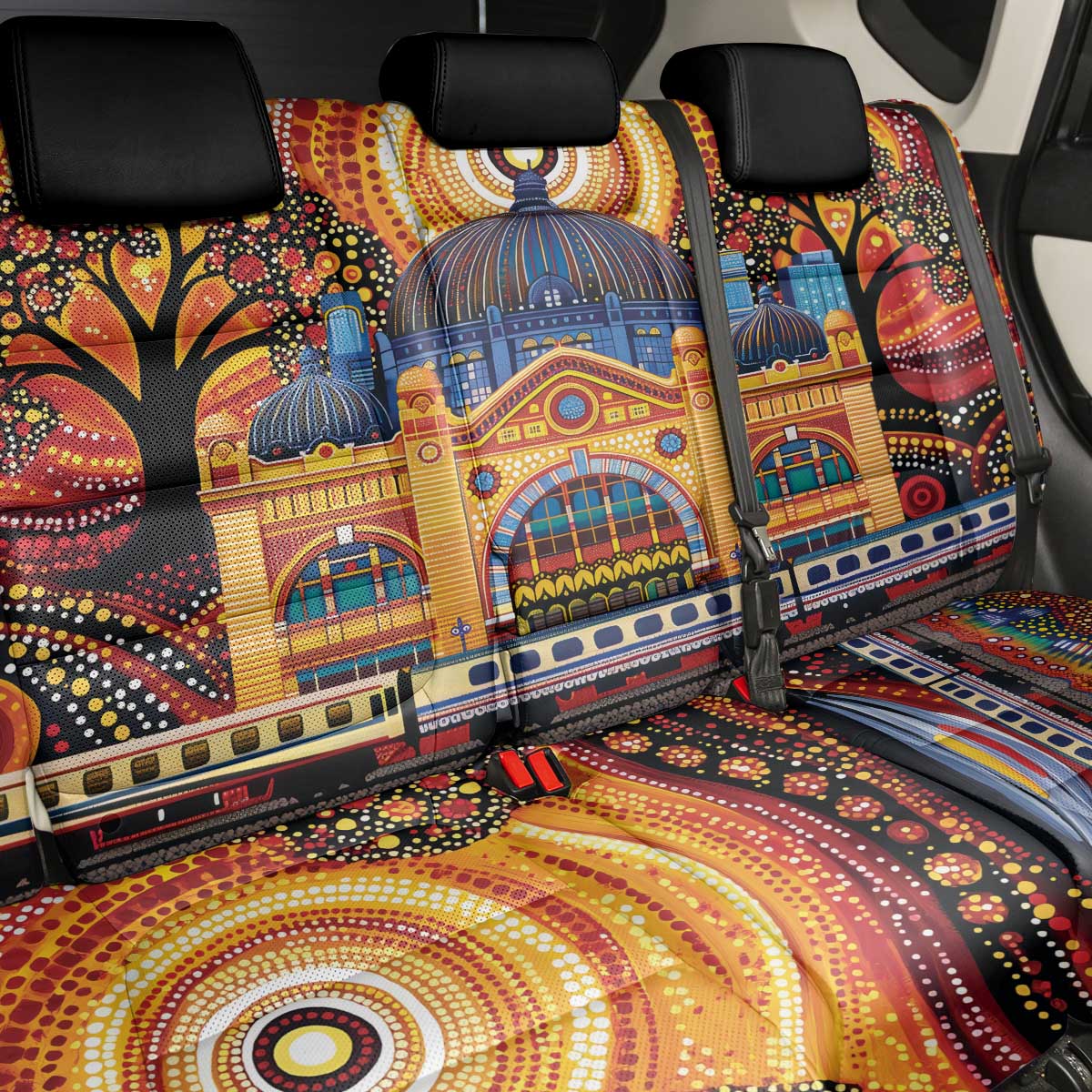 Australian Flinders Street Railway Station Back Car Seat Cover Aboriginal Dot Painting