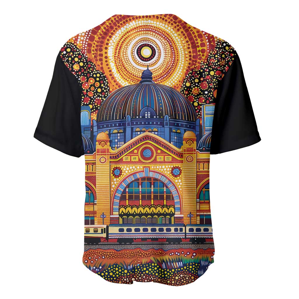 Australian Flinders Street Railway Station Baseball Jersey Aboriginal Dot Painting