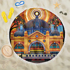 Australian Flinders Street Railway Station Beach Blanket Aboriginal Dot Painting