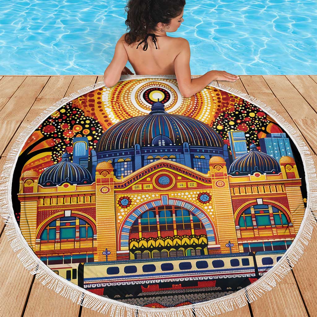 Australian Flinders Street Railway Station Beach Blanket Aboriginal Dot Painting