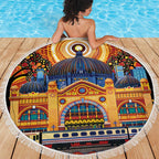 Australian Flinders Street Railway Station Beach Blanket Aboriginal Dot Painting