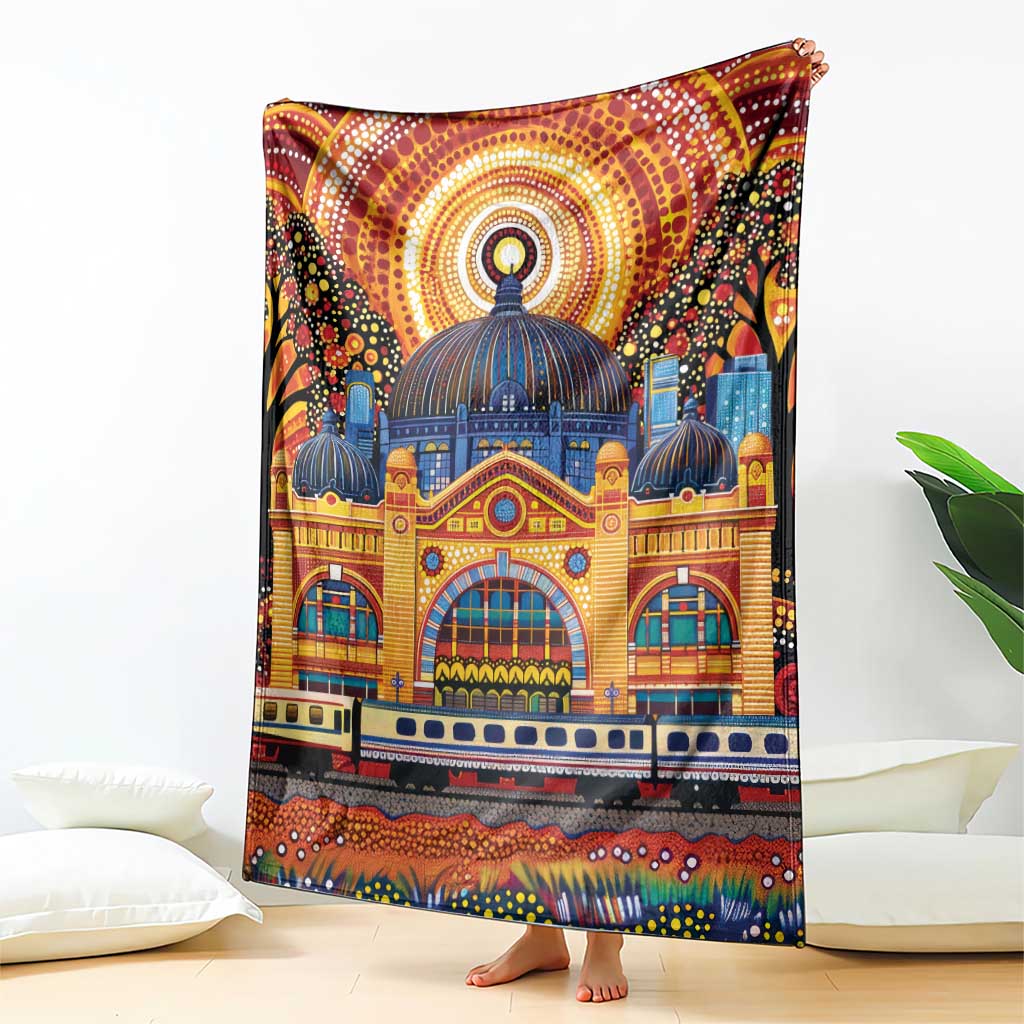 Australian Flinders Street Railway Station Blanket Aboriginal Dot Painting
