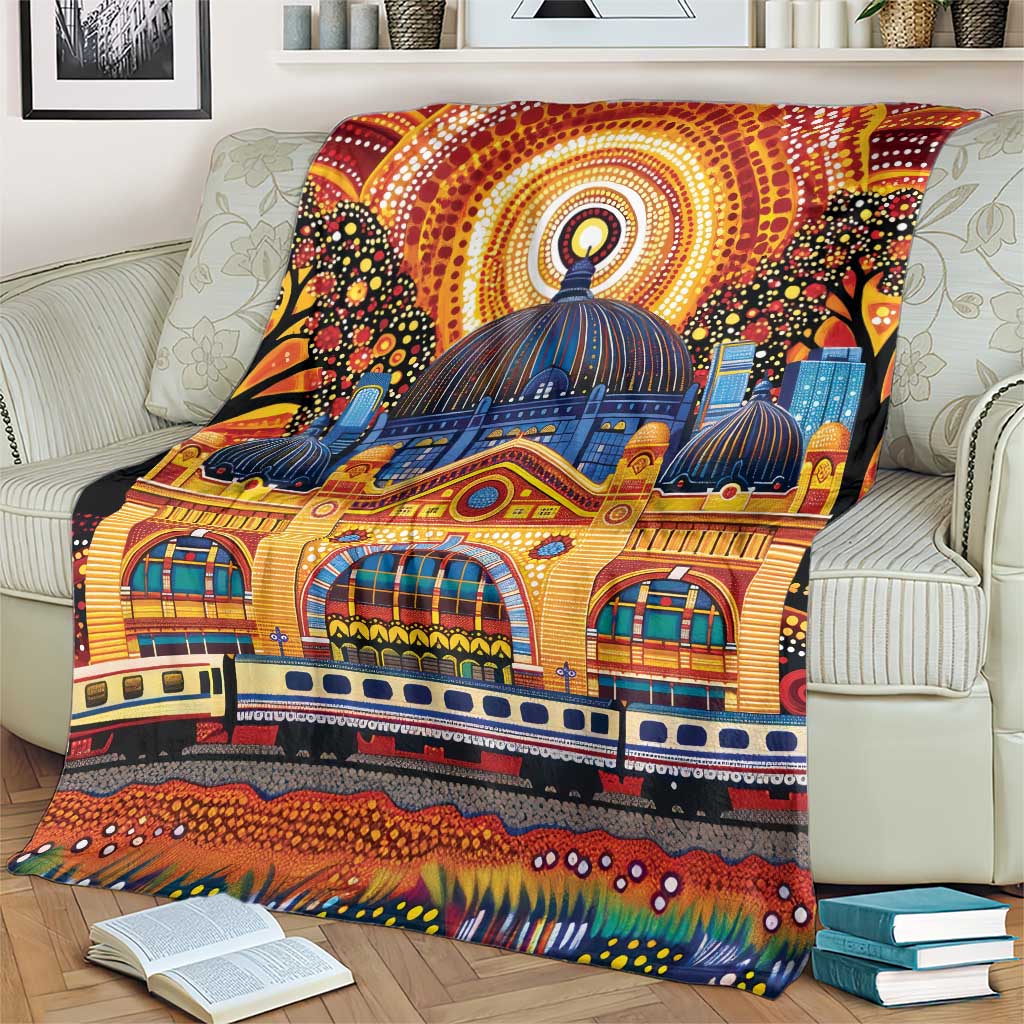 Australian Flinders Street Railway Station Blanket Aboriginal Dot Painting