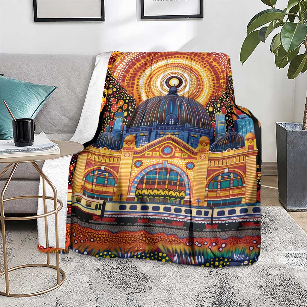 Australian Flinders Street Railway Station Blanket Aboriginal Dot Painting