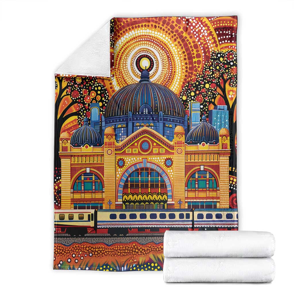 Australian Flinders Street Railway Station Blanket Aboriginal Dot Painting