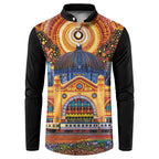 Australian Flinders Street Railway Station Button Sweatshirt Aboriginal Dot Painting