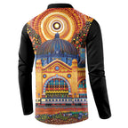 Australian Flinders Street Railway Station Button Sweatshirt Aboriginal Dot Painting