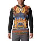 Australian Flinders Street Railway Station Button Sweatshirt Aboriginal Dot Painting