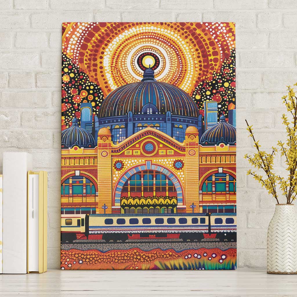 Australian Flinders Street Railway Station Canvas Wall Art Aboriginal Dot Painting