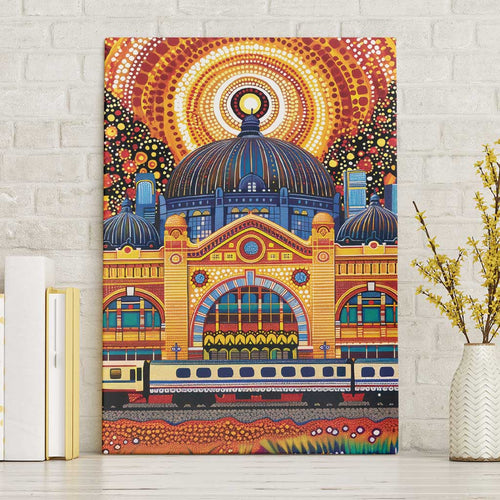 Australian Flinders Street Railway Station Canvas Wall Art Aboriginal Dot Painting