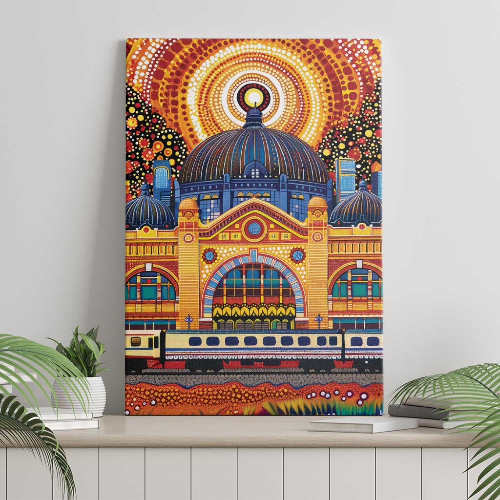 Australian Flinders Street Railway Station Canvas Wall Art Aboriginal Dot Painting