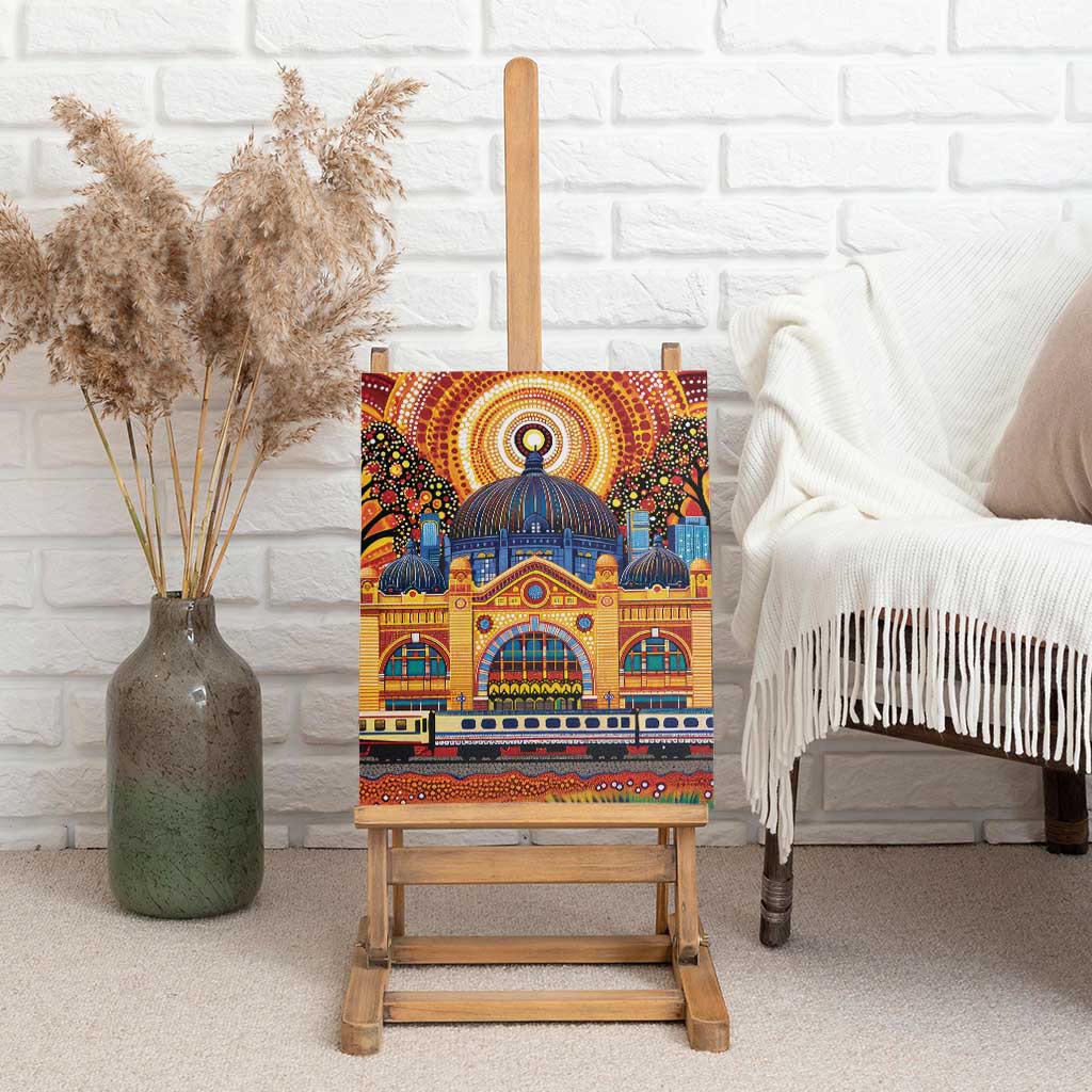 Australian Flinders Street Railway Station Canvas Wall Art Aboriginal Dot Painting