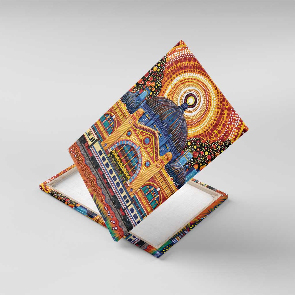 Australian Flinders Street Railway Station Canvas Wall Art Aboriginal Dot Painting