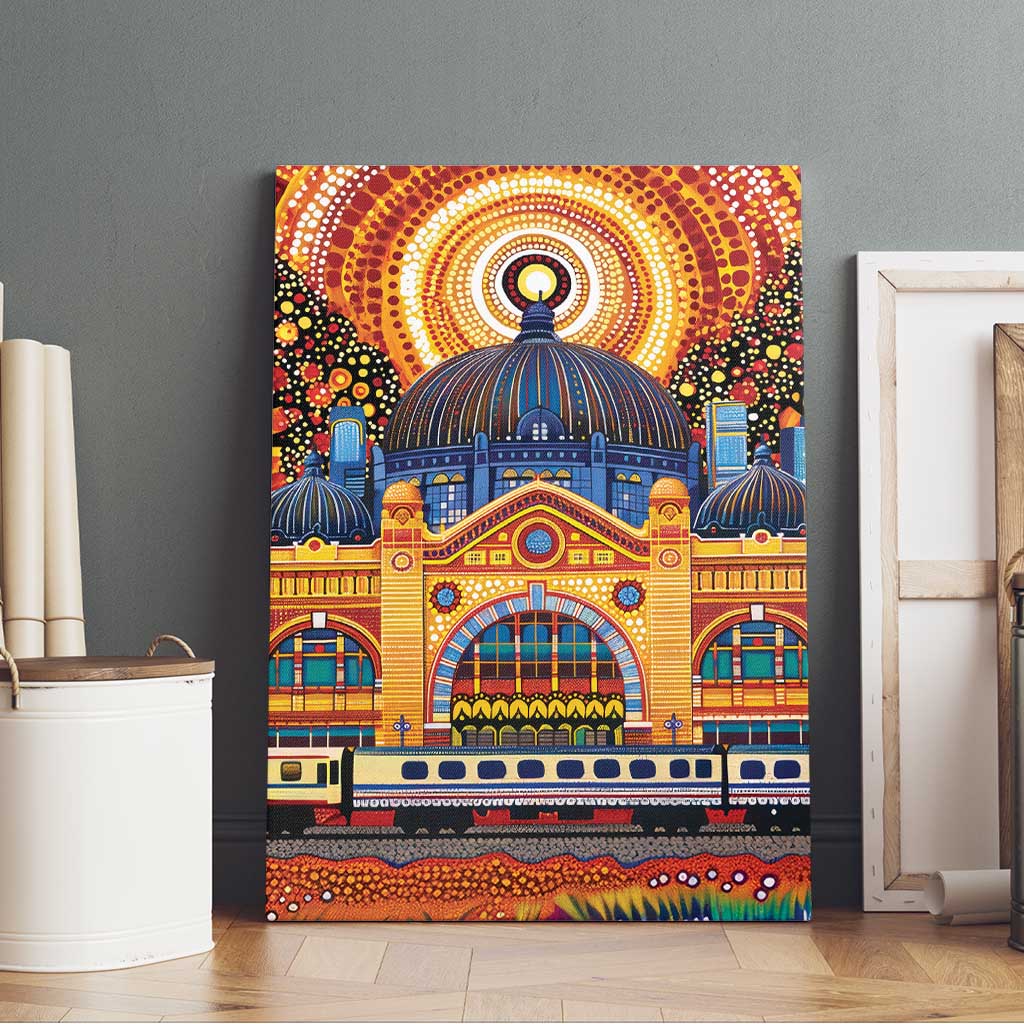 Australian Flinders Street Railway Station Canvas Wall Art Aboriginal Dot Painting