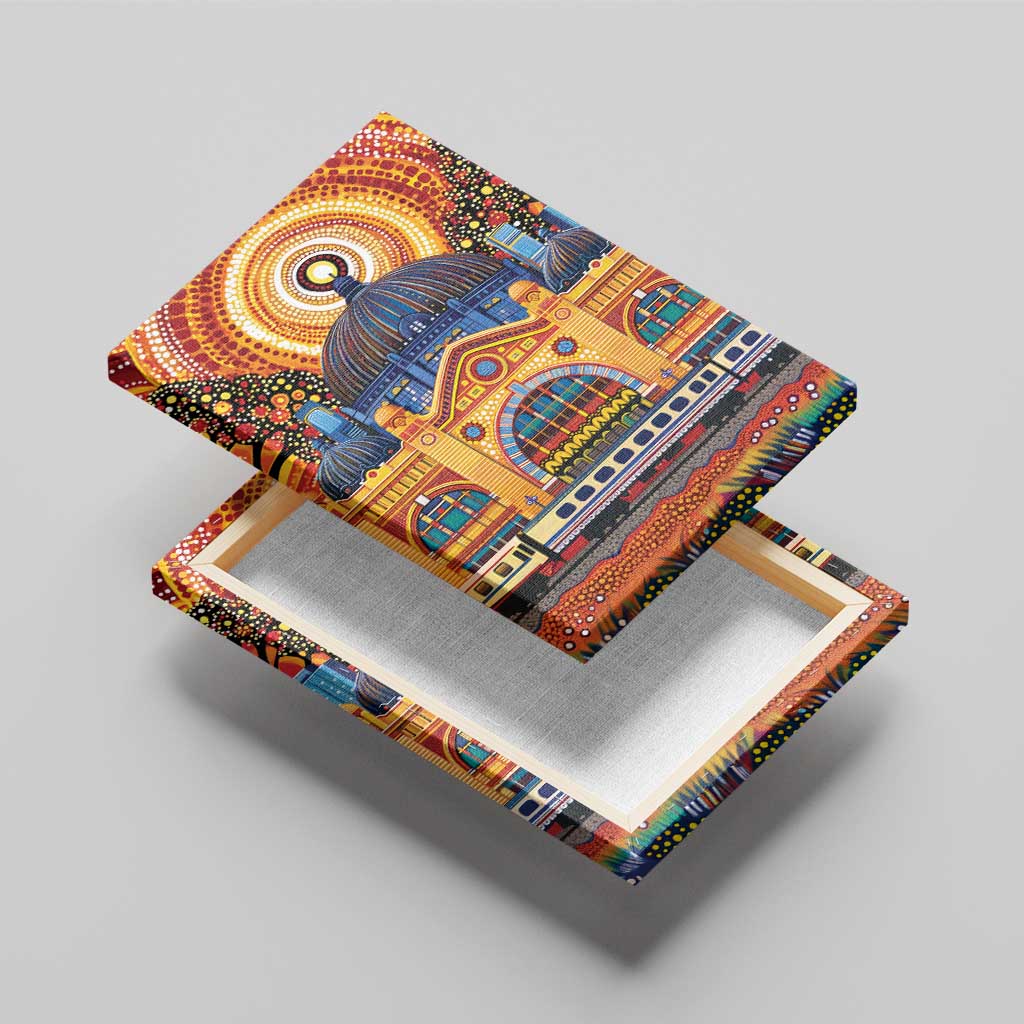 Australian Flinders Street Railway Station Canvas Wall Art Aboriginal Dot Painting