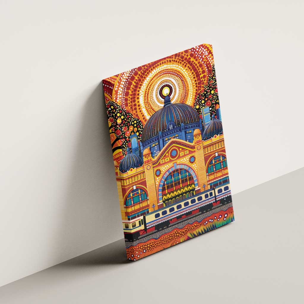 Australian Flinders Street Railway Station Canvas Wall Art Aboriginal Dot Painting
