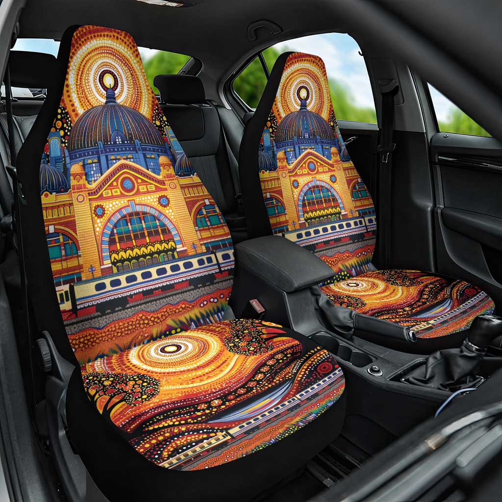 Australian Flinders Street Railway Station Car Seat Cover Aboriginal Dot Painting